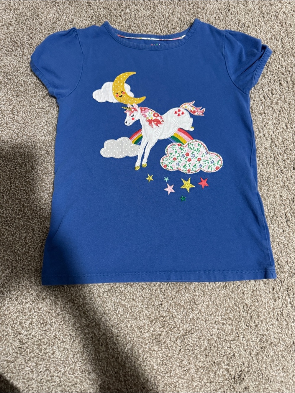 Mini Boden Royal Blue Unicorn & Rainbow Tee